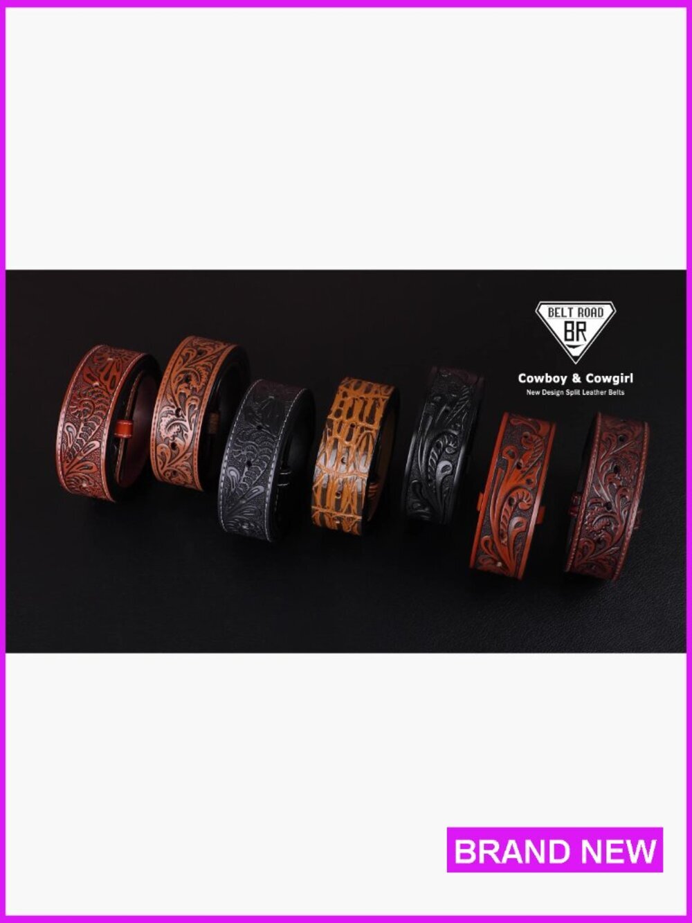 Western Leather Belt Strap Snap On Adjustable Classic Cowboy Cowgirl Style - Picture 7 of 7
